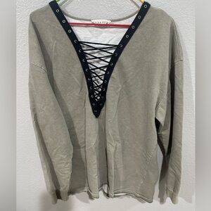 Lace-Up V-Neck Sweater